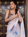 Banarasee Organza Silk Floral Printed Saree With Scallop Border-Cream