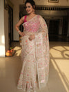 Banarasee Organza Mix Saree With Zari Design-Beige
