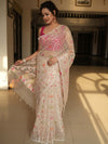 Banarasee Organza Mix Saree With Zari Design-Beige