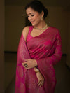 Banarasee Semi-Chiffon Saree With Antique Zari Work-Pink