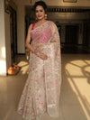 Banarasee Organza Mix Saree With Zari Design-Beige
