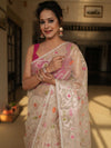 Banarasee Organza Mix Saree With Zari Design-Beige