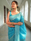 Banarasee Handwoven Cotton Silk Saree Zari Buti & Border-Light Blue