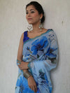 Banarasee Organza Silk Floral Printed Saree With Scallop Border-Light Blue