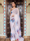 Banarasee Organza Silk Floral Printed Saree With Scallop Border-Cream