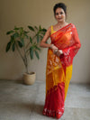 Banarasee Organza Saree With Gold Zari Jaal Design & Dual Color-Red & Yellow