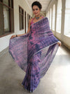 Bhagalpur Handloom Pure Linen Cotton Hand Dyed Shibori Pattern Saree-Purple & Pink