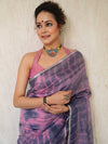 Bhagalpur Handloom Pure Linen Cotton Hand Dyed Shibori Pattern Saree-Purple & Pink