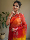 Banarasee Organza Saree With Gold Zari Jaal Design & Dual Color-Red & Yellow