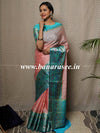 Banarasee Handwoven Semi Silk Saree With Meena Border Design-Peach & Green