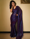 Banarasee Dual Shaded Chiffon Saree With Mirror Work-Violet