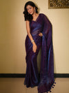 Banarasee Dual Shaded Chiffon Saree With Mirror Work-Violet