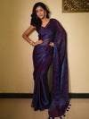 Banarasee Dual Shaded Chiffon Saree With Mirror Work-Violet