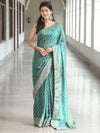 Banarasee Semi Silk Saree With Leheriya Design & Zari Border-Pastel Green