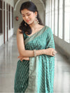Banarasee Semi Silk Saree With Leheriya Design & Zari Border-Pastel Green