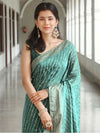 Banarasee Semi Silk Saree With Leheriya Design & Zari Border-Pastel Green