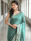 Banarasee Semi Silk Saree With Leheriya Design & Zari Border-Pastel Green