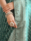 Banarasee Semi Silk Saree With Leheriya Design & Zari Border-Pastel Green