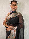 Banarasee Handwoven Plain Tissue Saree With Zari Broder-Black