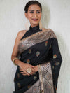 Banarasee Handwoven Semi Silk Saree With Zari Buti Design & Lace-Black