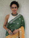 Bhagalpur Linen Cotton Saree With Hand Shibori Dyed-Green & Yellow