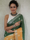 Bhagalpur Linen Cotton Saree With Hand Shibori Dyed-Green & Yellow