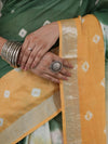 Bhagalpur Linen Cotton Saree With Hand Shibori Dyed-Green & Yellow