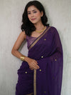 Handloom Mul Cotton Saree With Mirror Work Gold Zari Border-Violet