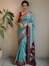 Banarasee Georgette Plain Saree With Contrast Zari Border-Green & Maroon