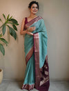 Banarasee Georgette Plain Saree With Contrast Zari Border-Green & Maroon