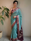 Banarasee Georgette Plain Saree With Contrast Zari Border-Green & Maroon