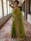 Bhagalpur Handloom Pure Linen Cotton Saree With Embroidery-Light Green