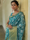 Banarasee Handwoven Broad Border Tissue Saree With Embroidered Jaal Design-Blue
