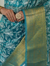 Banarasee Handwoven Broad Border Tissue Saree With Embroidered Jaal Design-Blue