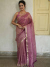 Banarasee Handloom Linen By Tissue Metallic Shine Saree-Pink