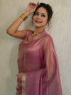 Banarasee Handloom Linen By Tissue Metallic Shine Saree-Pink