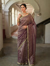 Banarasee Handwoven Mirror Work Crushed Tissue Saree With Lace With Contrast Blouse-Purple