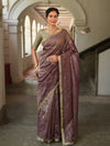 Banarasee Handwoven Mirror Work Crushed Tissue Saree With Lace With Contrast Blouse-Purple