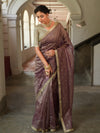 Banarasee Handwoven Mirror Work Crushed Tissue Saree With Lace With Contrast Blouse-Purple