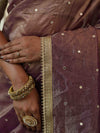 Banarasee Handwoven Mirror Work Crushed Tissue Saree With Lace With Contrast Blouse-Purple