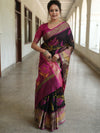 Banarasee Cotton Silk Saree With Resham Work & Pallu-Black & Pink