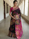 Banarasee Cotton Silk Saree With Resham Work & Pallu-Black & Pink