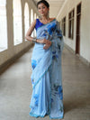 Banarasee Organza Silk Floral Printed Saree With Scallop Border-Light Blue