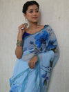 Banarasee Organza Silk Floral Printed Saree With Scallop Border-Light Blue