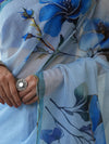Banarasee Organza Silk Floral Printed Saree With Scallop Border-Light Blue