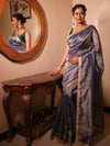 Banarasee Handwoven Mirror Work Crushed Tissue Saree With Lace With Contrast Blouse-Blue