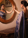 Banarasee Handwoven Mirror Work Crushed Tissue Saree With Lace With Contrast Blouse-Blue