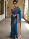 Banarasee Cotton Silk Saree With Resham Border & Pallu-Blue