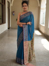 Banarasee Cotton Silk Saree With Resham Border & Pallu-Blue