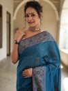 Banarasee Cotton Silk Saree With Resham Border & Pallu-Blue